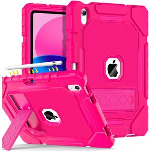 Grifobes for iPad A16 Case 11th Generation 11 inch 2025 / iPad 10th Generation Case 10.9 inch 2022, Heavy Duty Military Grade Shockproof Cover with Pencil Holder for i Pad 11/10 Gen (Hot Pink)