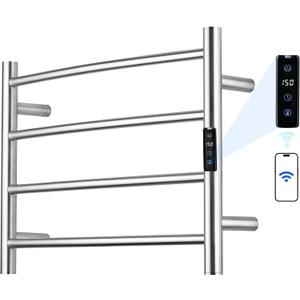 Electric Towel Rack with Voice Control for Alexa & Google Home,TUYA - Wall-Mounted Bathroom Heating Towel Warmer,Plug-in,Stainless Steel Material,16.54x23.62x5.51 in,Brushed4 Bars