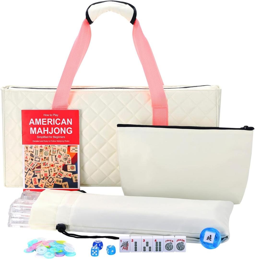 Jongyance American Mahjong Tile Set with Carrying Bag, 166 White Tiles, 4 Racks with Pushers, Mahjong Set for Beginners