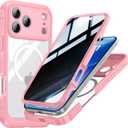 Magnetic Privacy for iPhone 17 Pro Case, Privacy Screen Protector, Military Grade Protection, Fit for MagSafe, Silicone Edge Double Sided Tempered Glass Shockproof Anti Peep Full Body Case Pink