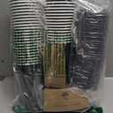 100 Pack 12 oz Coffee Cups with Lids, Disposable To Go Paper Coffee Cups with Sleeves and Stirring Sticks for Hot/Cold Drinks Office Home Shop Event (Black)