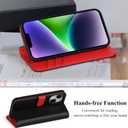 VISOUL Real Leather Wallet Case for iPhone 15, Pebbled Leather Magnetic Folio Case with Card Holder Kickstand Shockproof Phone Cover Designed for iPhone 15 (6.1 inch)-Black+Red