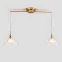 2-Lights Brass Vintage Pendant Light Fixtures, Modern Chandelier Pendant Light with Clear Flower Glass Lmapshade, Adjustable Hanging Lights for Kitchen Island Dining Room Hallway, E26 (Clear)