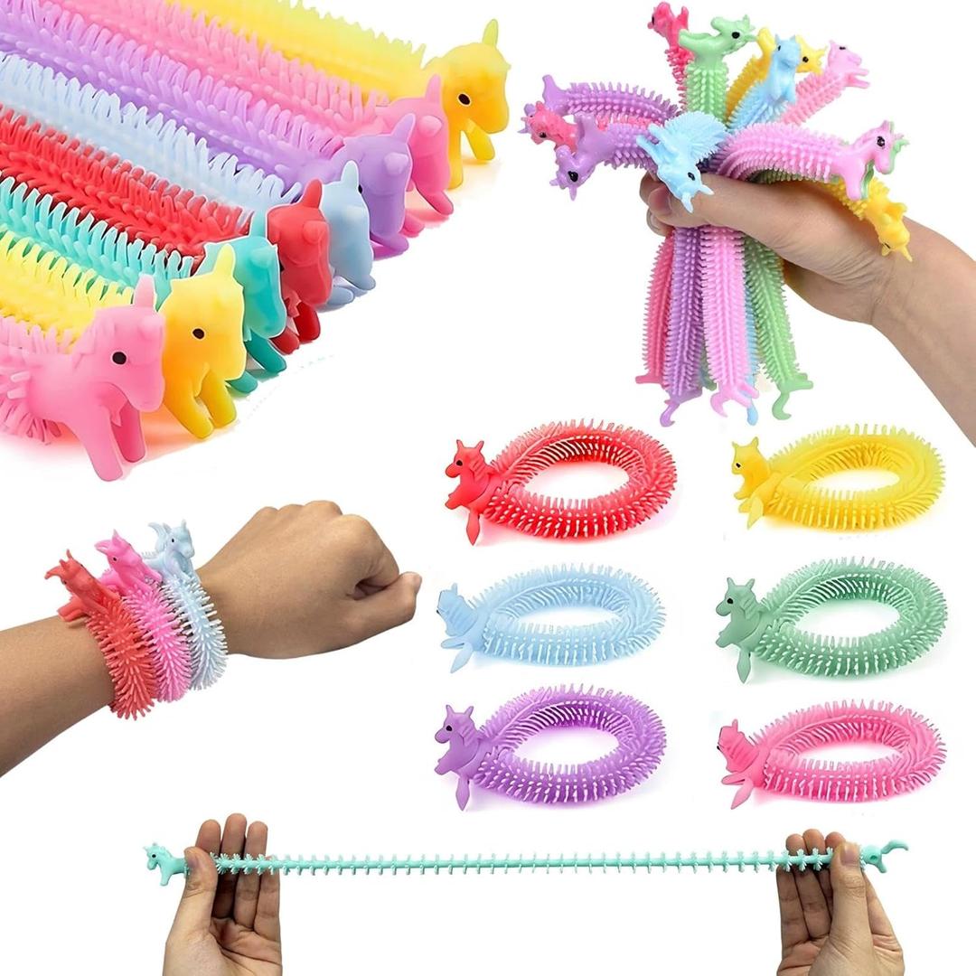 24 Packs Unicorn Dinosaur Stretchy Strings Fidget Toys, Exchange Valentines Gifts for Kids Classroom School Boys Girls Prizes Party Favors