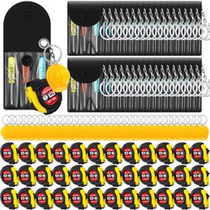 Jutom 108 Pcs Mini Construction Helmet Keychains Tape Screwdrivers Tool Adult Men Gifts Bulk for Easter Egg Stuffers Father's Day Construction Party Favors Gifts