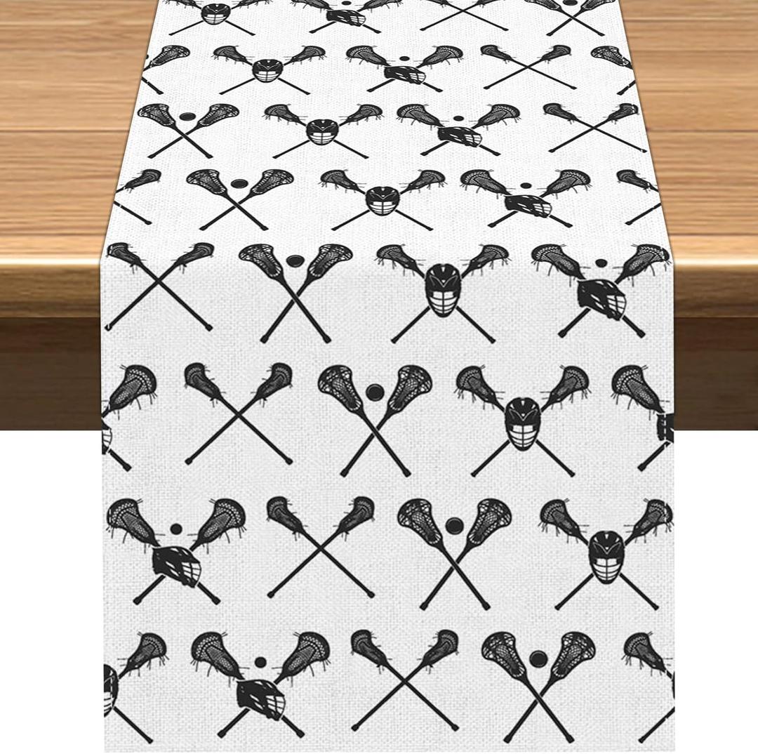 Vohado Lacrosse Table Runner Boy Lacrosse Sports Theme Birthday Party Decoration Classroom Home Kitchen Island Decor (13" x 72")