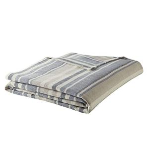 Eddie Bauer - Twin Size Blanket, 100% Soft Cotton Bed Blanket for Year Round Comfort, Throw Blanket for Couch or Bed (Herringbone Blue Stripe)