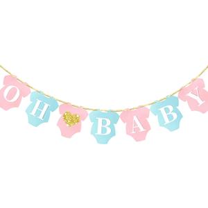 Letjolt Pink Blue Oh Baby Banner Baby Shower Supplies Gender Reveal Birthday Party Decorations Pre-Strung Garland Nursery Hanging Décor