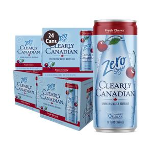 Clearly Canadian Zero Fresh Cherry Sparkling Water, 24-Pack (Regular & Zero) – Assorted Flavors & Variety Packs – Refreshingly Pure and Naturally Flavored Carbonated Drink, BB Date: 02/04/30
