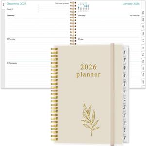 2026 Planner - Planner 2026 from January 2026 to December 2026 with 12 Monthly Tabs, Flexible Cover, Inner Pocket, 8.5" x 11", Beige