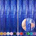 Crosize 2 Pack 3.3 x 9.9 ft Dark Blue Foil Fringe Curtains Party Decorations, Blue Tinsel Curtain Backdrop for Parties, Door Streamers, Glitter Streamer Fringe Backdrop for Birthday Decoration