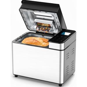 25-IN-1 Bread Maker with Visible Lid | 2lb Automatic Machine, Auto Nut Dispenser, 13-Hour Delay Timer, One-Touch Control & Recipes – Easy Operation, High Success for Homemade Bread