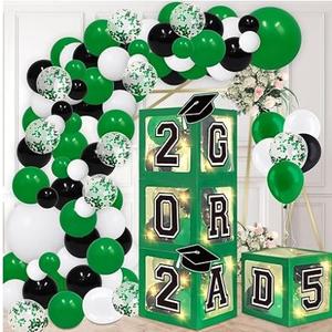 DAZONGE Navy Blue Graduation Decorations 2025 - Set of 4 Grad Balloon Boxes with 139pcs Balloon Arch Garland Kit & 4 Lighted Strings - So Proud of You 2025 Graduation Decorations