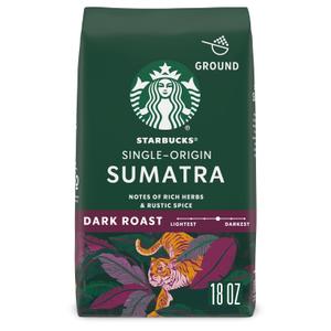 Starbucks Ground Coffee, Dark Roast Coffee, Sumatra, 100% Arabica, 1 bag (18 oz) (EXP 10/07/25)