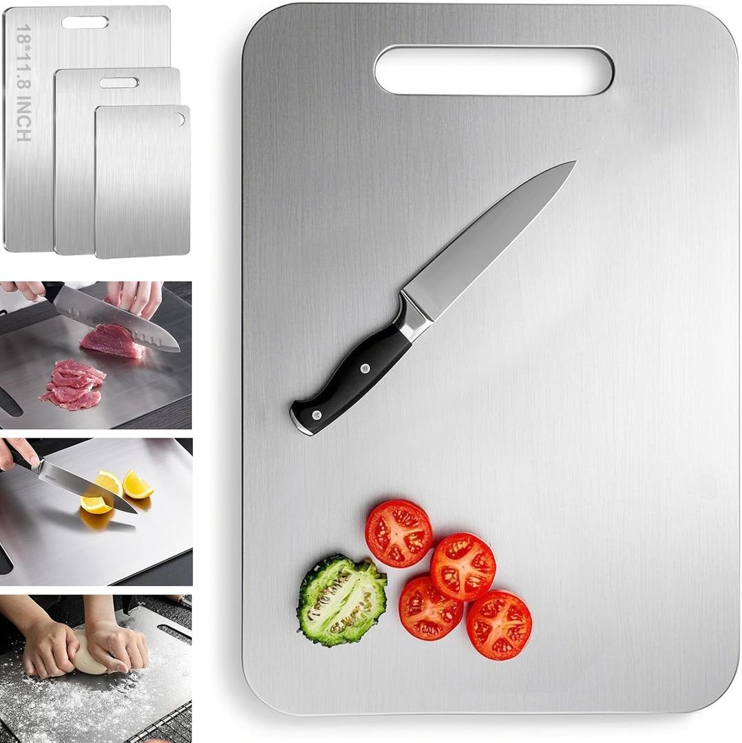 Stainless Steel Cutting board, Double sided Titanium Alloy Cutting Boards for Kitchen Meat Vegetables & Fruits Chopping Board Easy to Clean (18"  11.8", Extra Large)