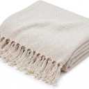 Americanflat 50x60 Throw Blanket - Soft and Breathable Cotton Throw Blanket for Couch, Bed, Chair - Decorative Blankets Perfect for Home, Office, or Outdoor Use - Cream Herringbone Design