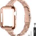 Slim Watch Band Compatible with Apple Watch 41mm 45mm 42mm 44mm 40mm 38mm Metal Stainless Steel Watchband Suitable for iWatch 10/9/8/7/6/5/4/3/2/1/SE Series Women Luxury Strap (38mm 40mm 41mm, Rose gold)