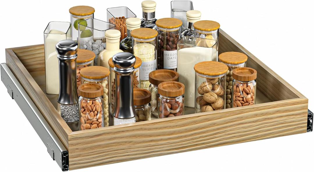19''W x 21''D x 3''H Pull Out Cabinet Organizer, Soft Close Wood Kitchen Drawer Shelves Finished Assembled Slide Pantry Shelvesin, for Home Kitchen Dinner Room (Applicable Width 20.5 Inches)