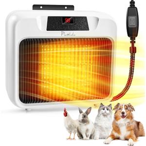 600W Dog House Heater for Chicken Coop and Rabbits - Portable With Digital Display, White Wall-Mounted Insulated Winter Pet Heater With Thermostat & Anti-Chew Cord