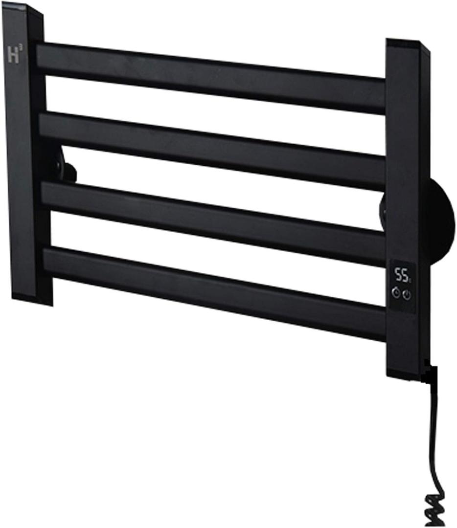 Electric Towel Warmer with Timer,4-Bar Towel Drying Rack,Wall-Mounted Towel Dryer,for Home Bathroom Black,White,48x25cm. (Black Right)