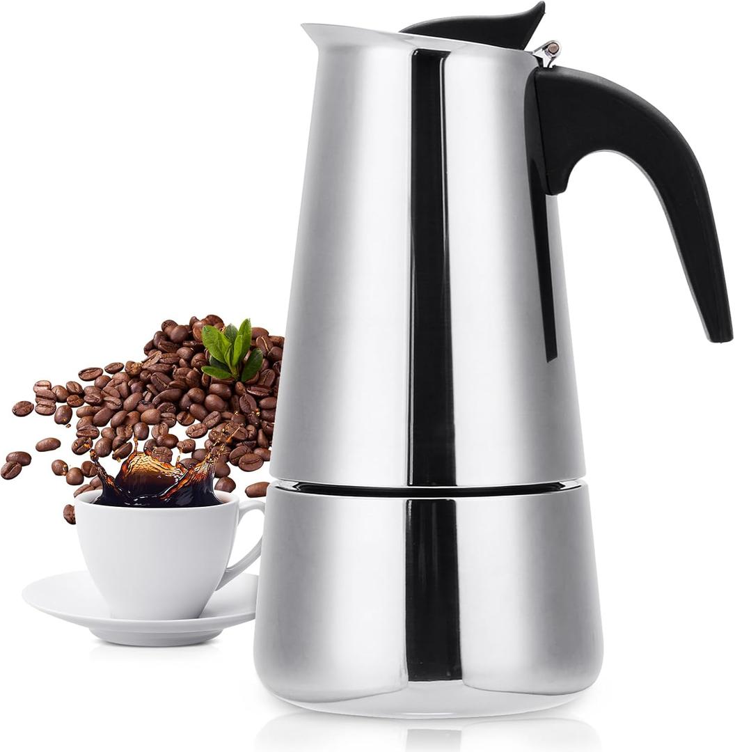Stovetop Espresso Maker, 9 cup Moka Pot, Italian Coffee Maker Percolator, Stainless Steel Espresso Pots, 450ml/15oz(Espresso Cup=50ml/1.7oz) Coffee Pot Cafe Maker for Induction Cookers, Hobs (Sliver)