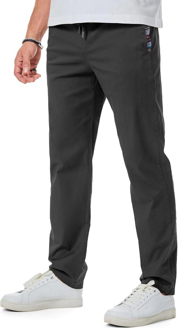 JMIERR Men's Casual Pants Cotton Twill Drawstring Elastic Waist Chino Pants with Pockets (XX-Large)