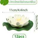 12pcs Floating Foam Lotus Flowers with Lily Pads, Artificial Pond Plants Ornaments for Pool Aquarium Water Decoration, White