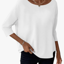 LilyCoco Womens 3/4 Length Sleeve Tops Striped Boat Neck Shirt Frenchy Cotton Tees, Small