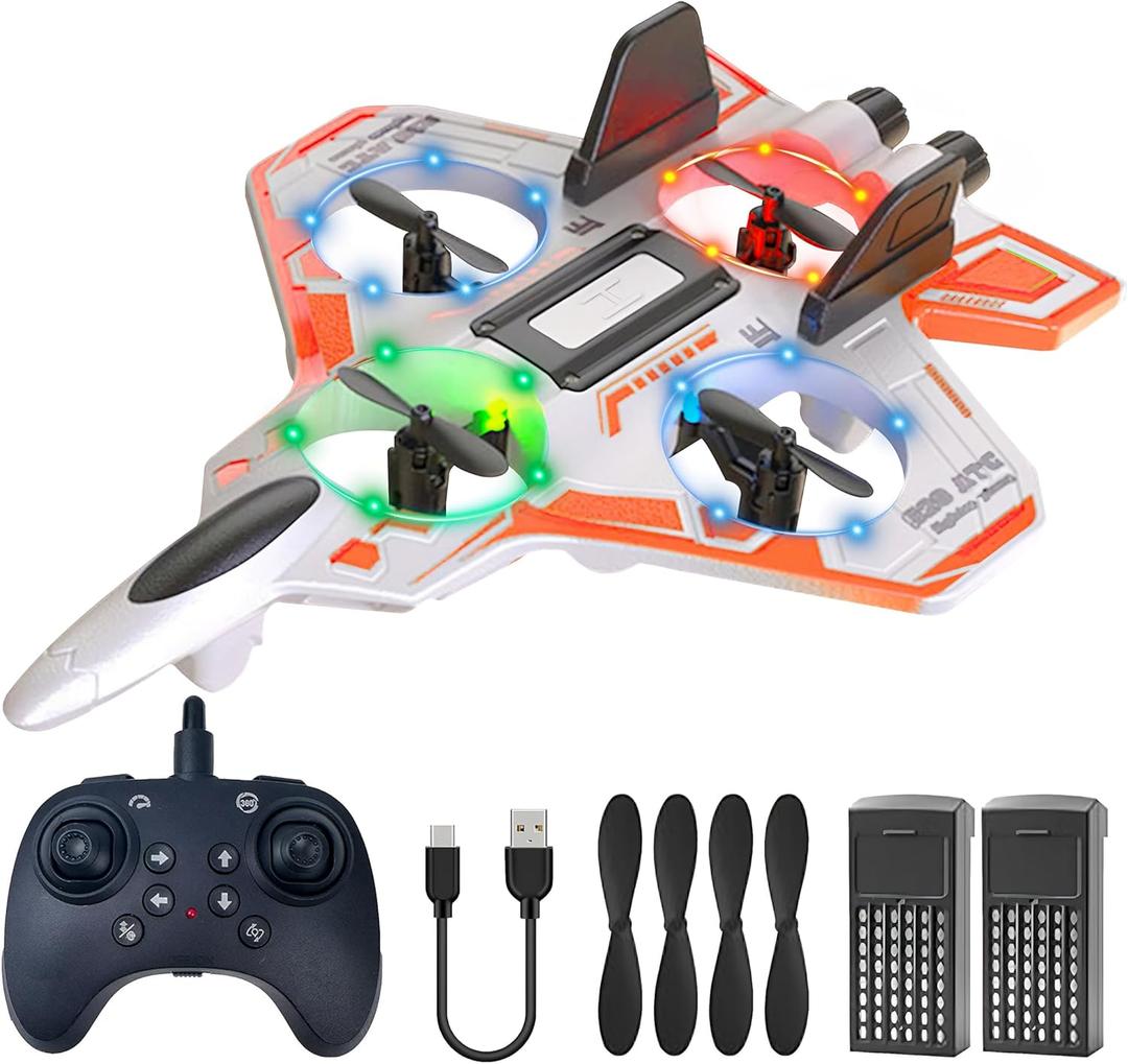 Remote Control Drone for Kids,2.4Ghz Foam RC Airplanes Helicopter Quadcopter with Auto Hovering,360 Flip,Gravity Sensing,Stunt Roll,Cool Light,2 Battery,Gifts for 8+ Kids Boys (Red)