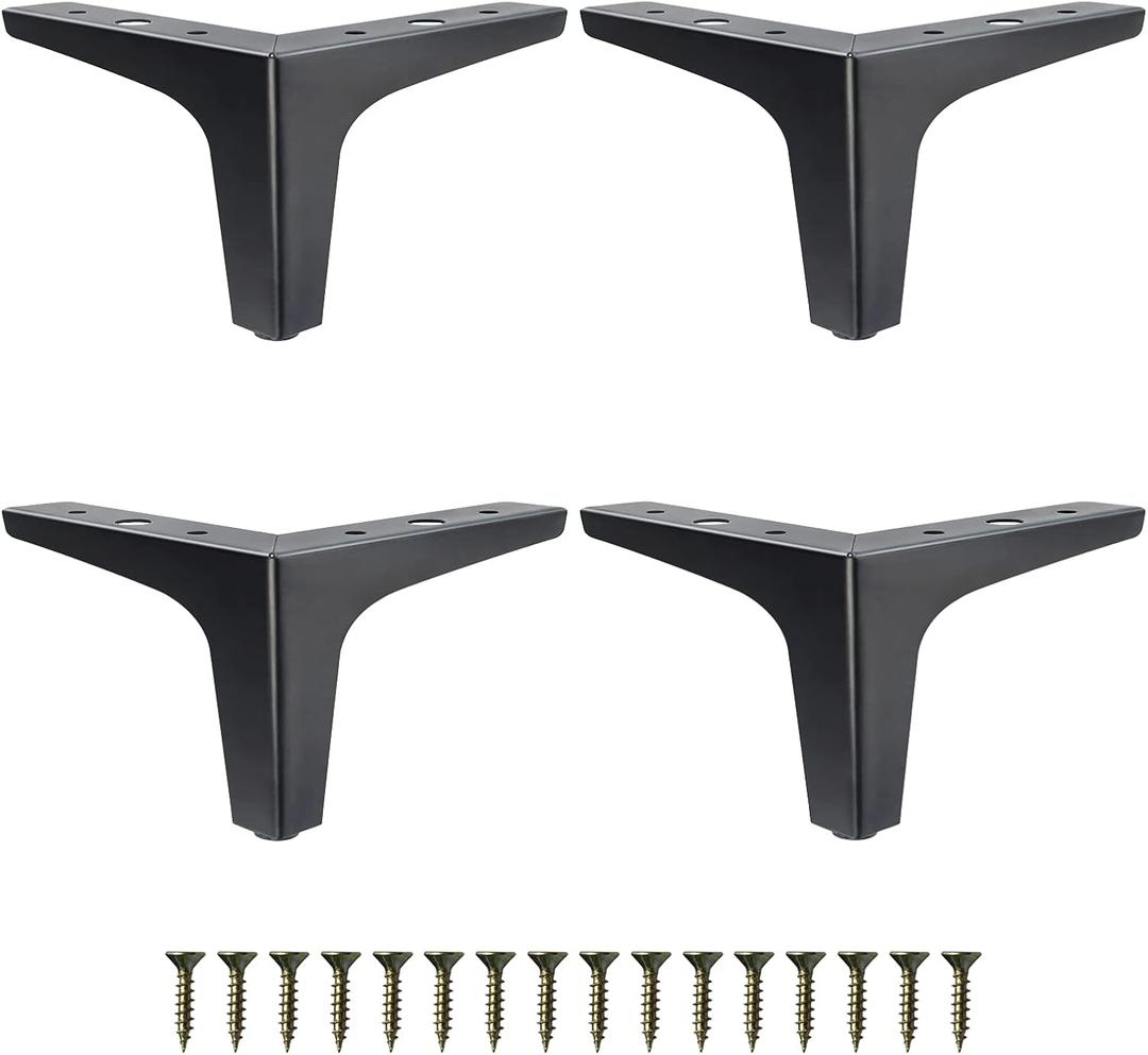 GOSCHE 4 Inch Metal Furniture Legs Black, Legs for Furniture Set of 4, Modern Style Replacement Couch Legs for Dresser Chair Bed Cabinet Table Ottoman Cupboard DIY Replacement Sofa Feet