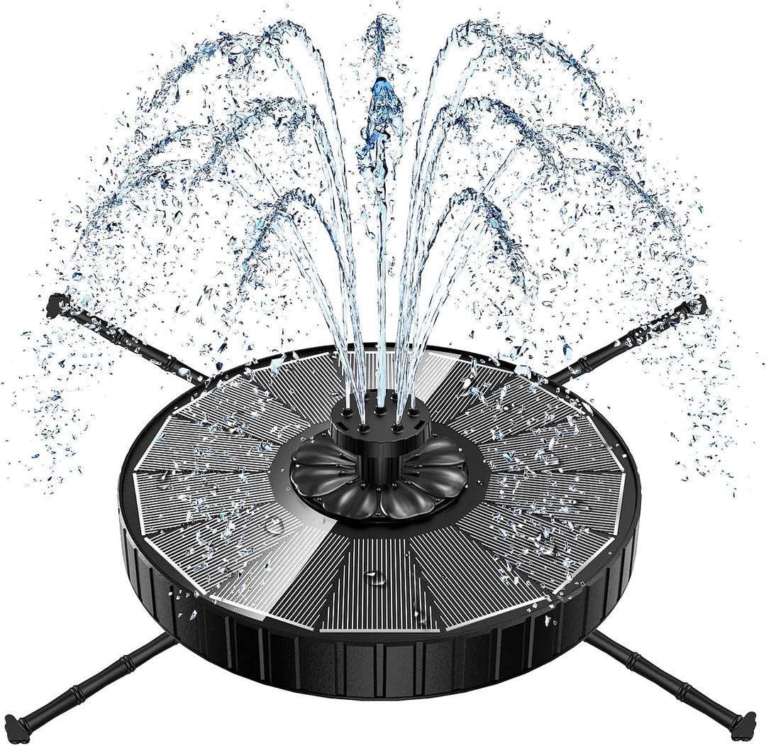 Yzert Solar Fountain, 3-Level Adjustable Water Height, 3.5W Glass Powerful Outdoor Fountain Pump with Rotating Rods & 7 Nozzles for Bird Bath, Garden, Pond, Patio, Flower Pot (2026 Model, Black)