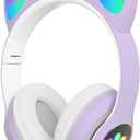 Kids Headphones for School, Bluetooth Wireless Headphones with Microphone for Kids Teens Adults, Cat Ear Headphones for Girls Women (Purple)