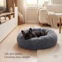 Small Calming Dogs Bed for Small Dogs Anti-Anxiety Machine Washable Fluffy Luxury Anti-Slip Waterproof Mute Base Warming Cozy Soft Pet Puppy Round Bed