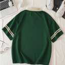 WDIRARA Women's Letter Graphic Tees Button Collared Short Sleeve T Shirts Casual Tops, Dark Green, Large
