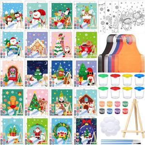 Sherr 140 Pcs 20 Set Pre Drawn Canvas Kit for Painting Craft Sip and Paint Kit for Adults Pre Printed Canvas Painting Favor for Virtual DIY Birthday Gifts Adult's Date Party(Christmas)