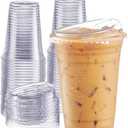 GUSTO Clear Plastic Cups with Lids [16 oz - 100 Count] - Disposable Iced Coffee Drink Cups with Strawless Sip Lids for Smoothies, Juices, and More - (Formerly Comfy Package)