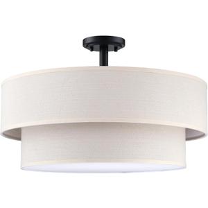 4 Light Semi Flush Mount Close to Ceiling Light Fixture,Linen Fabric Shade Black Finish 20 inch for Bedroom,Living Room,Dining Room Hallway