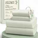LANE LINEN 100% Organic Cotton Eco Friendly Full Size Sheet & Pillowcase Sets, Fully Elasticized Soft & Comfy Percale Bedding, Naturally Temperature Regulating Cotton Sheets Full- Mineral
