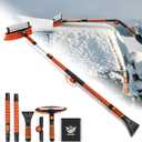 62.4" Foldable Snow Brush and Ice Scrapers for Car Windshield, Adjustable & Extendable Ice Removal Tool with Non-Slip Foam Grip, 180 Pivoting Snow Brush for Car, SUV, Truck (Orange)