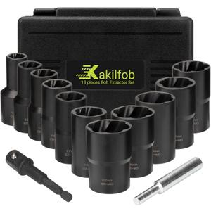 Lug Nut Extractor Twist Socket Set, 13 Pieces Wheel Lock Removal Kit, for Removing Damaged, Frozen, Rusted, Nuts & Screws, Cr-Mo Steel