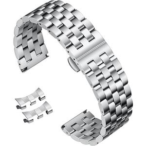 Binlun Stainless Steel Watch Band Replacement Metal Watch Straps For Men And Women 18Mm/19Mm/20Mm/21Mm/22Mm/24Mm With Curved And Straight End In Silver, Gold, Black, Rose Gold, Two Toned(10 Inches Long) 