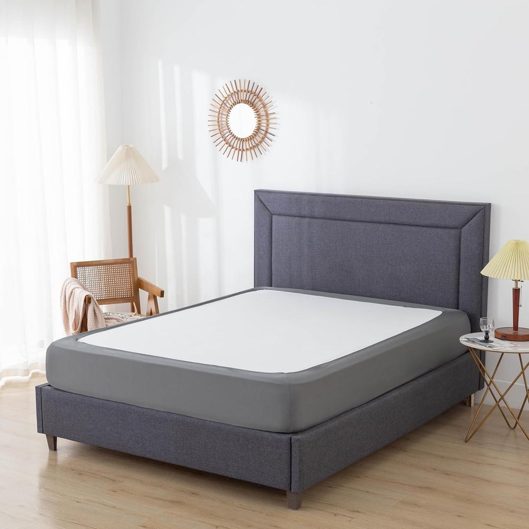Box Spring Cover King Size, Wrap Around 4 Sides Elastic, King, Dark Grey