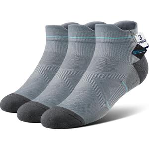 BRISIRA Coolmax Bamboo Viscose Women Compression Running Ankle Socks No Show Athletic Wicking Thick Cushioned Arch Support (11-13, 3 Pairs Grey High)