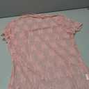 APOOU Womens Floral Sheer Mesh Lace Tops Mock Neck Short Sleeve Shirt Sexy See Through Top Y2k Blouses Pink, X-Large