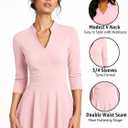 Womens 3/4 Sleeve V-Neck Midi Dress with Pockets A-Line Fit and Flare Tea Length Modest Formal Wedding Guest Church (M)