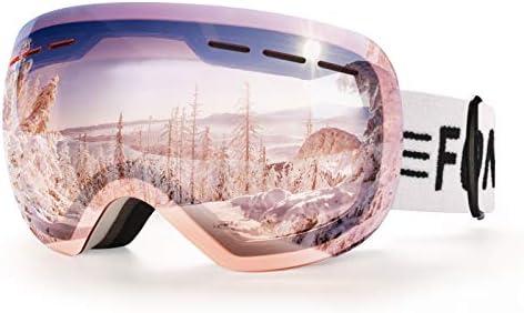 FONHCOO Ski Goggles for Men Women, Anti-Fog OTG Snow Snowboard Glasses with Detachable Lens for Skiing Skating, UV Protection