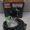 PowerFlow Garden Hose, NON-EXPANDABLE 25 Feet Premium Quality Stainless Steel Metal Water Hose with Durable Fabric Skin, Hose For Commercial, Residential Use, Bonus 10-way Spray Nozzle (25 Ft, Black)