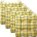 Geetery Outdoor Plaid Chair Cushions with Ties for Dining Chairs Scottish Plaid Decorative Seat Cushions for Kitchen Patio Home Living Room, 15 x 16''(4 Pcs,Yellow and Blue), 16.14 x 14.96 x 3.15 inches