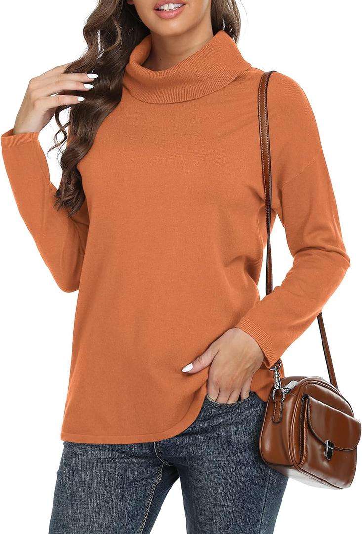 VIISHOW Women's Turtleneck Sweater Long Sleeve Cozy Warm Sweater Casual Lightweight Soft Pullover Jumper Tops (Orange, S)