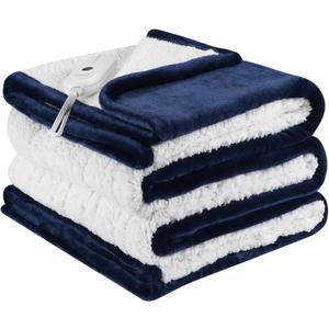 ESTINGO Heated Blanket Twin Size, Fast Heating Blanket with 5 Heating Levels & 10 Hours Auto Off, Soft Cozy Sherpa Electric Throw Blanket for Home Bedding, Machine Washable, 62"x84", Navy Blue